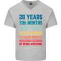 28th Birthday 28 Year Old Mens V-Neck Cotton T-Shirt Sports Grey