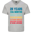 28th Birthday 28 Year Old Mens V-Neck Cotton T-Shirt Sports Grey
