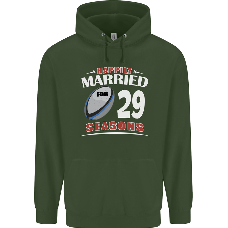 29 Year Wedding Anniversary 29th Rugby Mens 80% Cotton Hoodie Forest Green