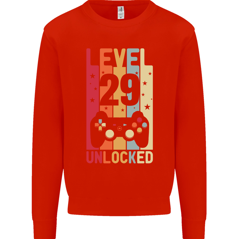 29th Birthday 29 Year Old Level Up Gamming Mens Sweatshirt Jumper Bright Red