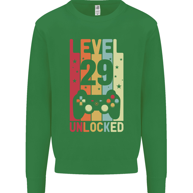 29th Birthday 29 Year Old Level Up Gamming Mens Sweatshirt Jumper Irish Green