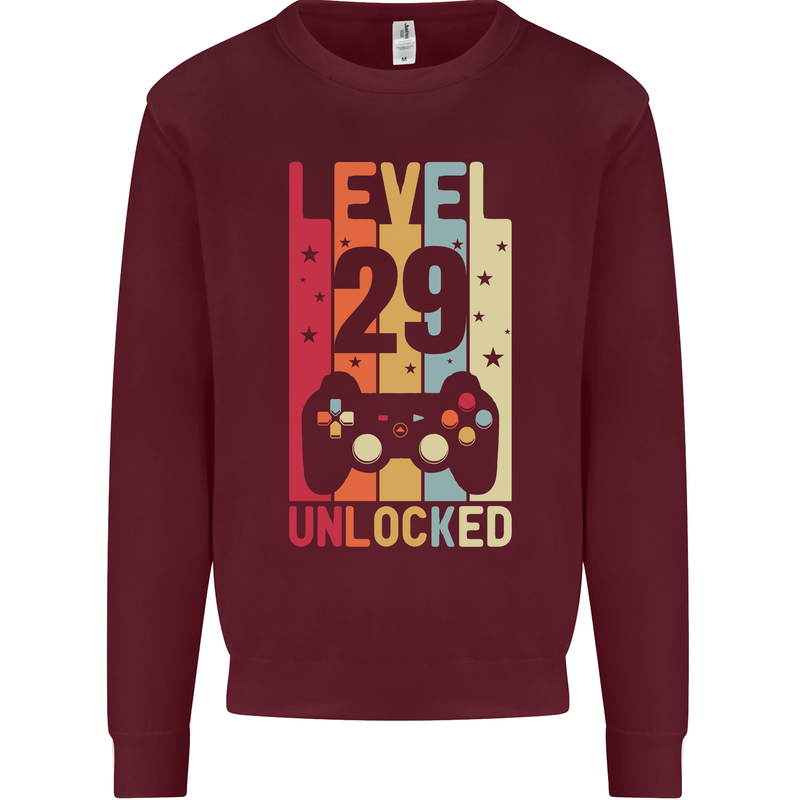 29th Birthday 29 Year Old Level Up Gamming Mens Sweatshirt Jumper Maroon