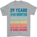29th Birthday 29 Year Old Mens T-Shirt 100% Cotton Sports Grey