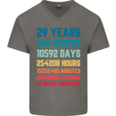 29th Birthday 29 Year Old Mens V-Neck Cotton T-Shirt Charcoal