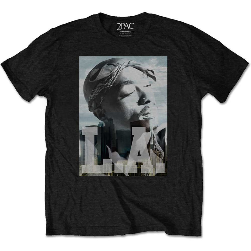 Tupac 2Pac LA skyline mens black music t-shirt urban and hip hop artist