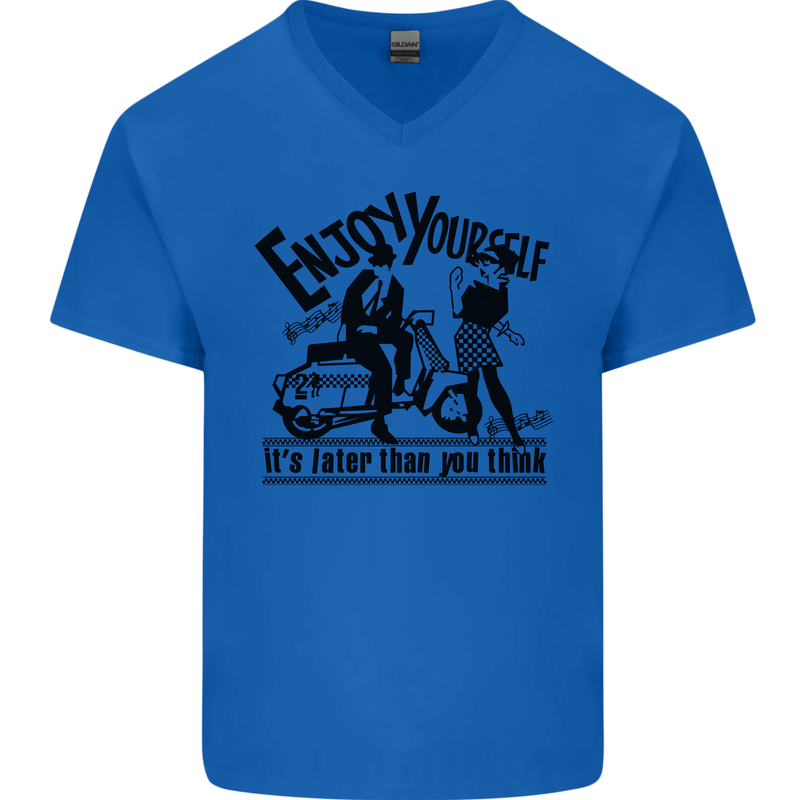 2Tone Enjoy Yourself 2 Tone SKA Music Mens V-Neck Cotton T-Shirt Royal Blue