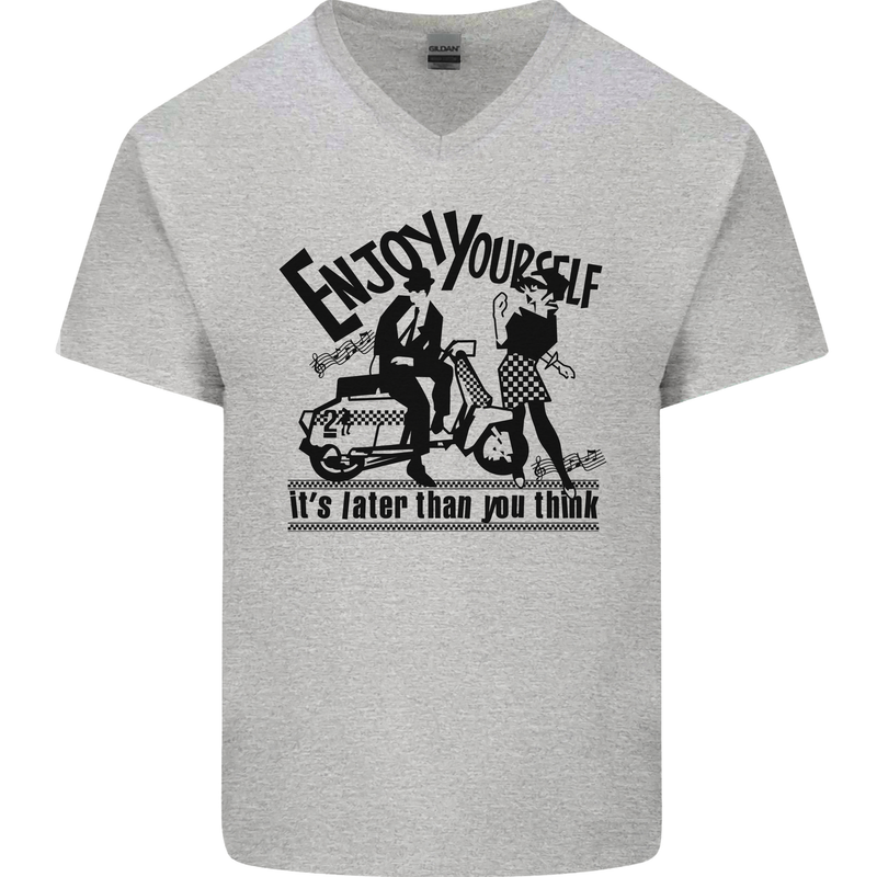 2Tone Enjoy Yourself 2 Tone SKA Music Mens V-Neck Cotton T-Shirt Sports Grey