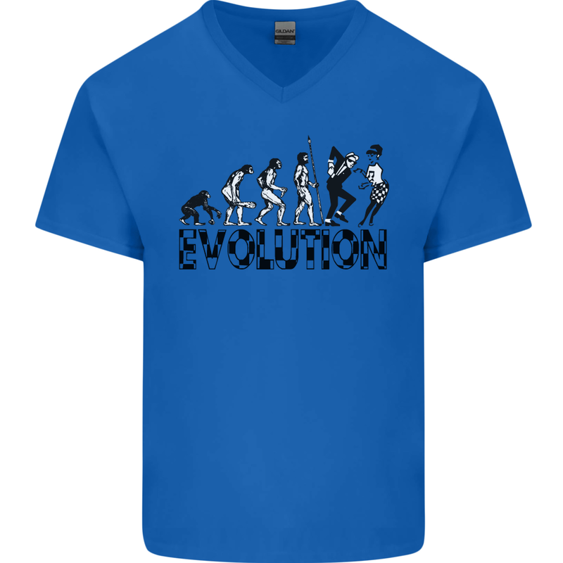2 Tone Evolution Music 2Tone SKA Mens V-Neck Cotton T-Shirt Royal Blue