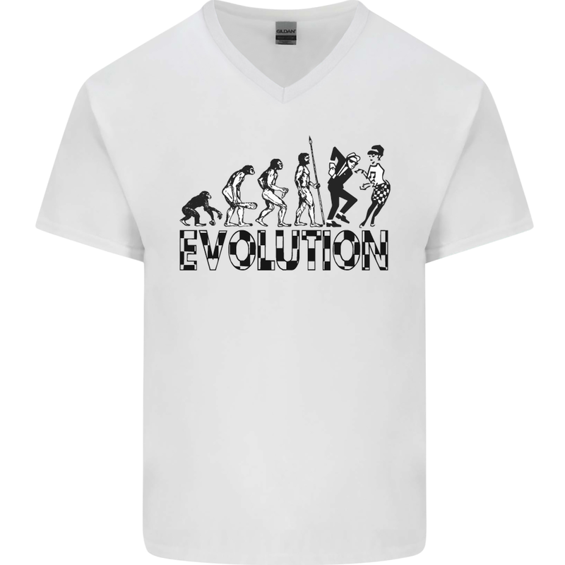 2 Tone Evolution Music 2Tone SKA Mens V-Neck Cotton T-Shirt White