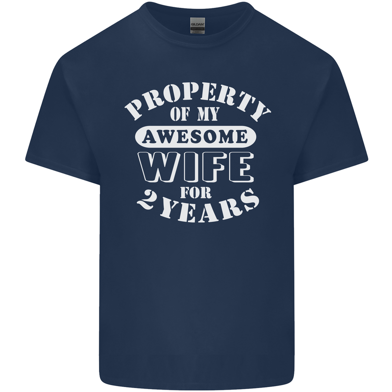 2 Year Wedding Anniversary 2nd Funny Wife Mens Cotton T-Shirt Tee Top Navy Blue