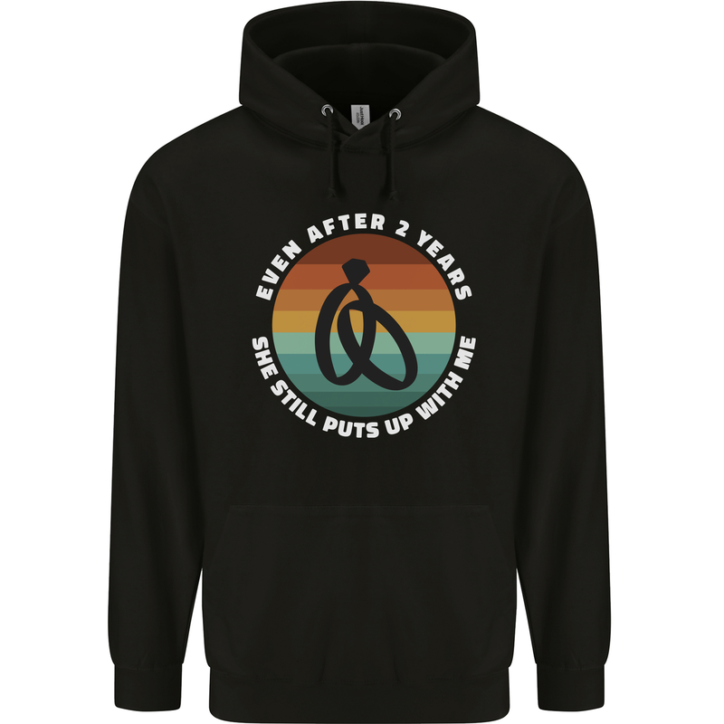 2 Year Wedding Anniversary 2nd Marriage Mens 80% Cotton Hoodie Black