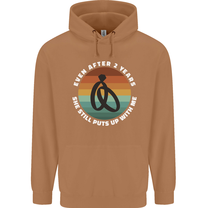 2 Year Wedding Anniversary 2nd Marriage Mens 80% Cotton Hoodie Caramel Latte