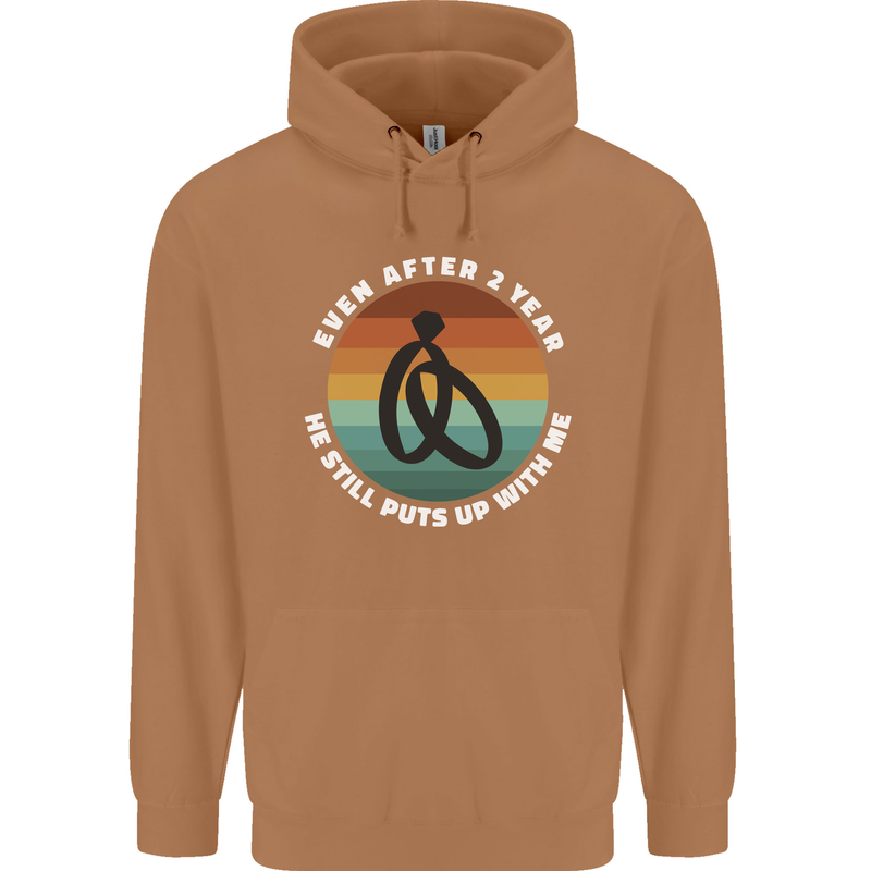 2 Year Wedding Anniversary 2nd Marriage Mens 80% Cotton Hoodie Caramel Latte