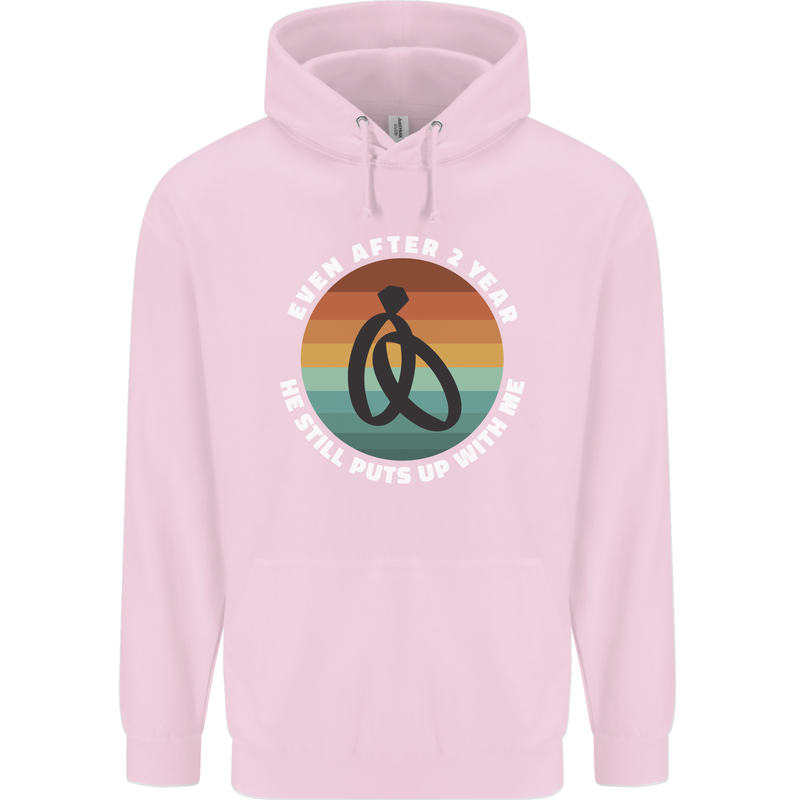 2 Year Wedding Anniversary 2nd Marriage Mens 80% Cotton Hoodie Light Pink
