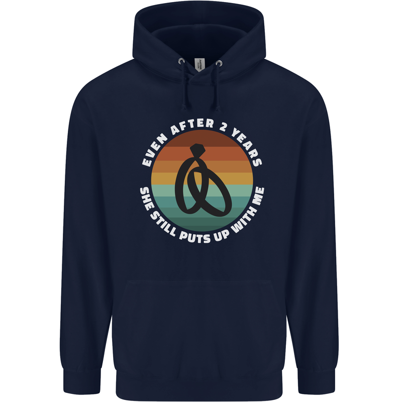 2 Year Wedding Anniversary 2nd Marriage Mens 80% Cotton Hoodie Navy Blue