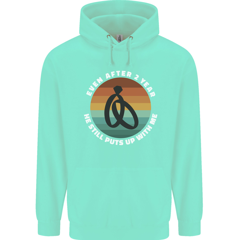 2 Year Wedding Anniversary 2nd Marriage Mens 80% Cotton Hoodie Peppermint