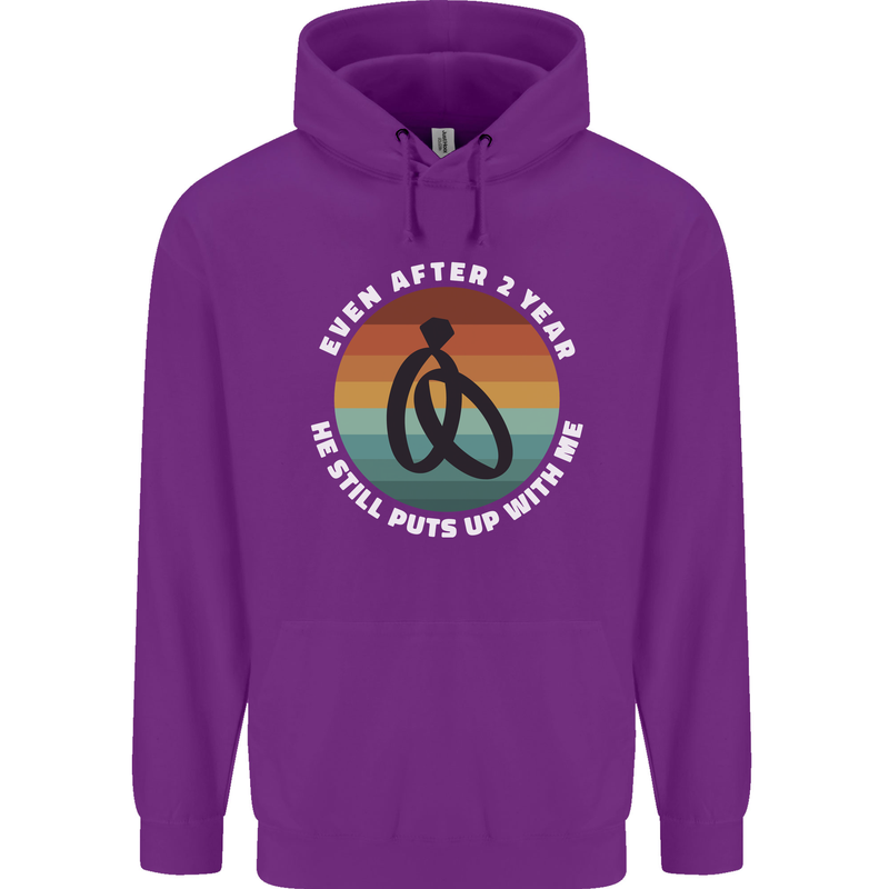 2 Year Wedding Anniversary 2nd Marriage Mens 80% Cotton Hoodie Purple