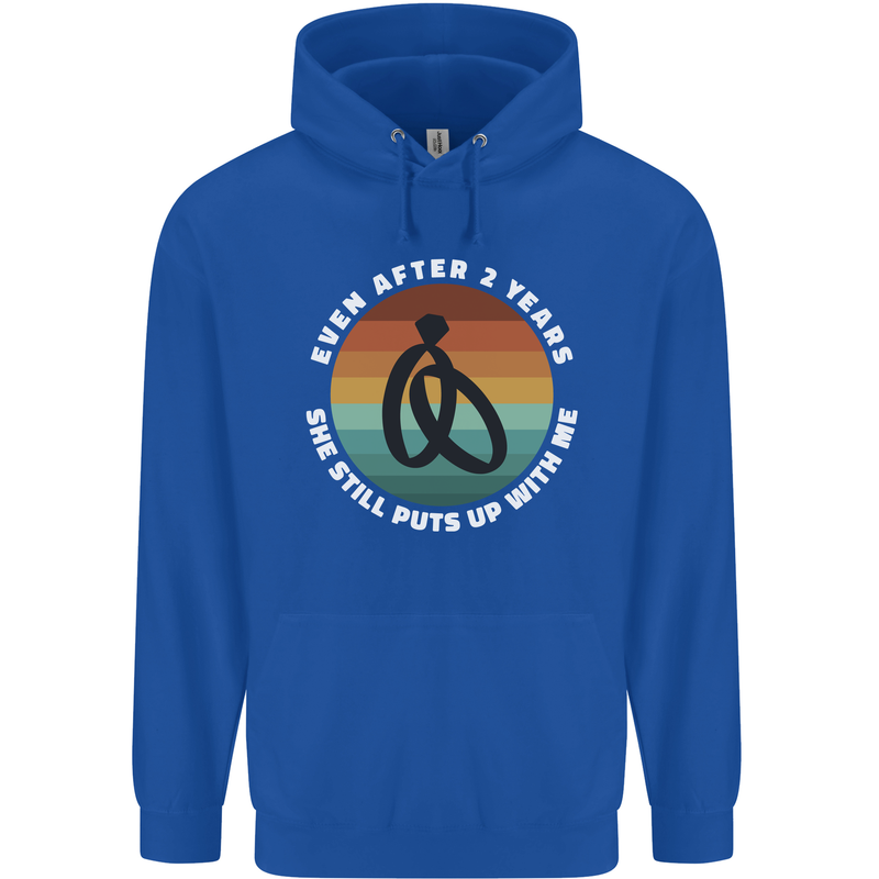 2 Year Wedding Anniversary 2nd Marriage Mens 80% Cotton Hoodie Royal Blue