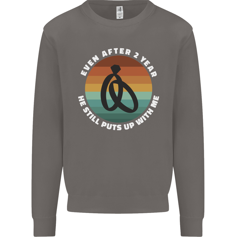 2 Year Wedding Anniversary 2nd Marriage Mens Sweatshirt Jumper Charcoal