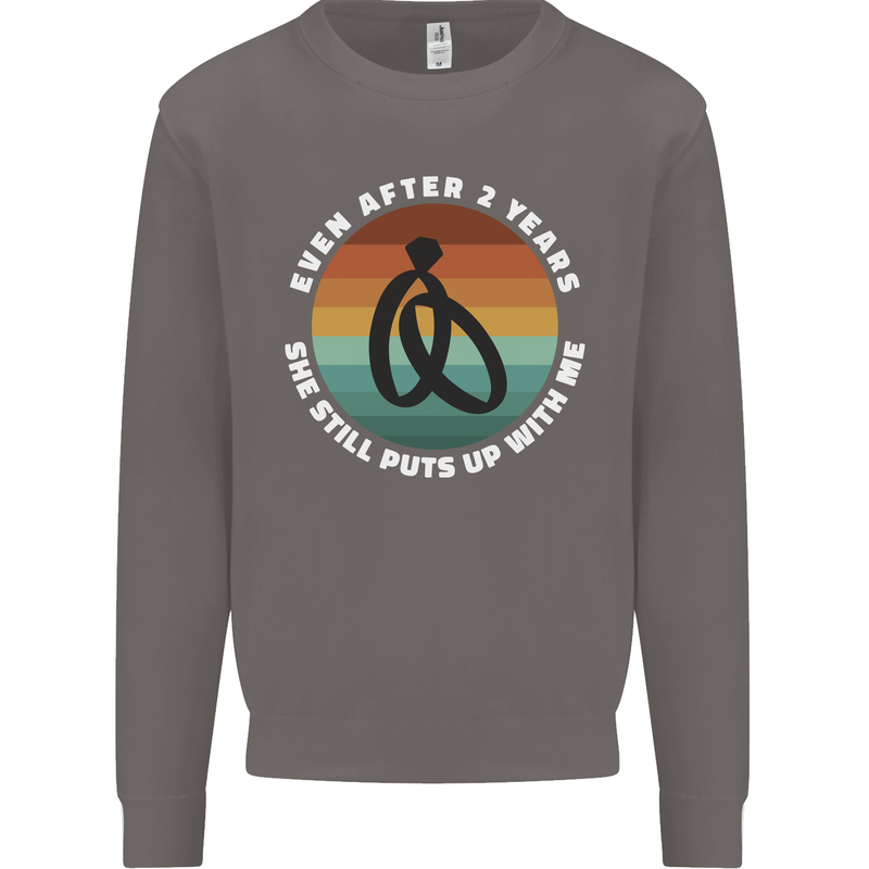 2 Year Wedding Anniversary 2nd Marriage Mens Sweatshirt Jumper Charcoal