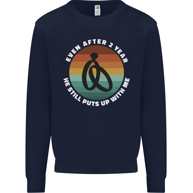 2 Year Wedding Anniversary 2nd Marriage Mens Sweatshirt Jumper Navy Blue