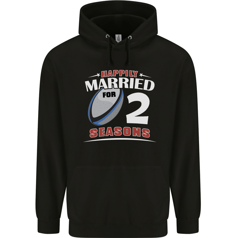 2 Year Wedding Anniversary 2nd Rugby Mens 80% Cotton Hoodie Black