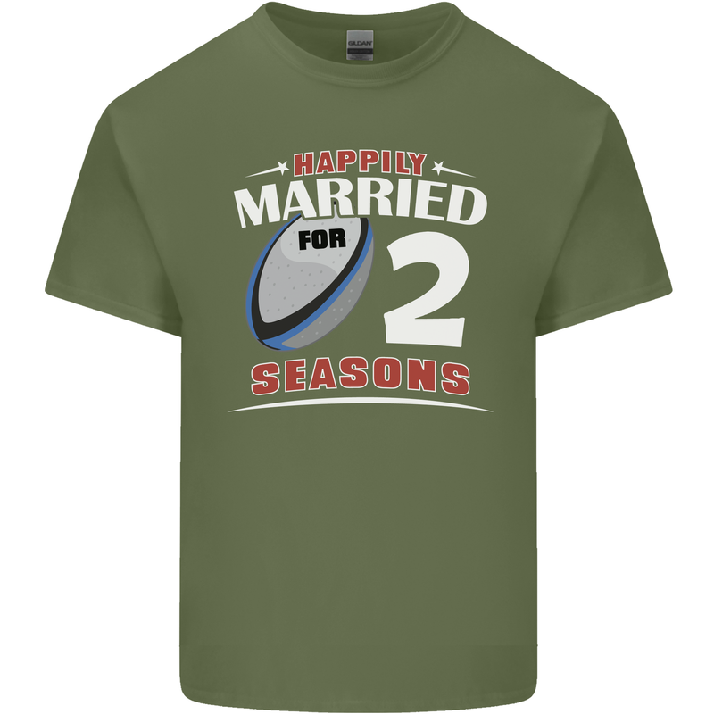 2 Year Wedding Anniversary 2nd Rugby Mens Cotton T-Shirt Tee Top Military Green