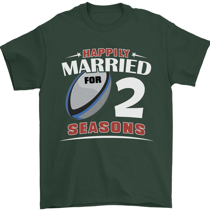 2 Year Wedding Anniversary 2nd Rugby Mens T-Shirt 100% Cotton Forest Green
