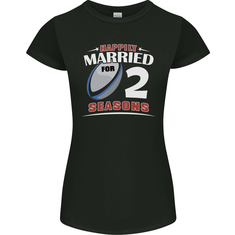 2 Year Wedding Anniversary 2nd Rugby Womens Petite Cut T-Shirt Black