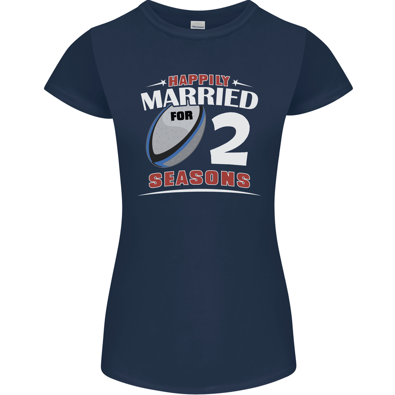 2 Year Wedding Anniversary 2nd Rugby Womens Petite Cut T-Shirt Navy Blue