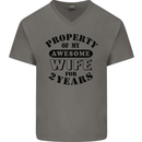 2nd Wedding Anniversary 2 Year Funny Wife Mens V-Neck Cotton T-Shirt Charcoal