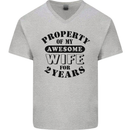 2nd Wedding Anniversary 2 Year Funny Wife Mens V-Neck Cotton T-Shirt Sports Grey
