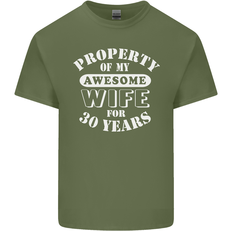 30 Year Wedding Anniversary 30th Funny Wife Mens Cotton T-Shirt Tee Top Military Green