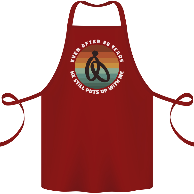30 Year Wedding Anniversary 30th Marriage Cotton Apron 100% Organic Maroon