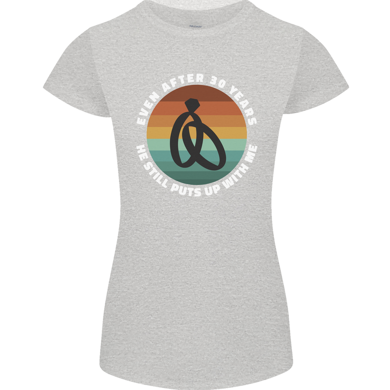 30 Year Wedding Anniversary 30th Marriage Womens Petite Cut T-Shirt Sports Grey