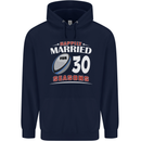30 Year Wedding Anniversary 30th Rugby Mens 80% Cotton Hoodie Navy Blue