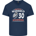 30 Year Wedding Anniversary 30th Rugby Mens V-Neck Cotton T-Shirt Navy Blue