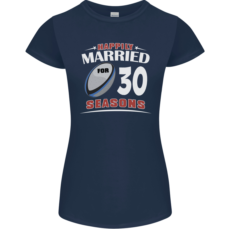 30 Year Wedding Anniversary 30th Rugby Womens Petite Cut T-Shirt Navy Blue