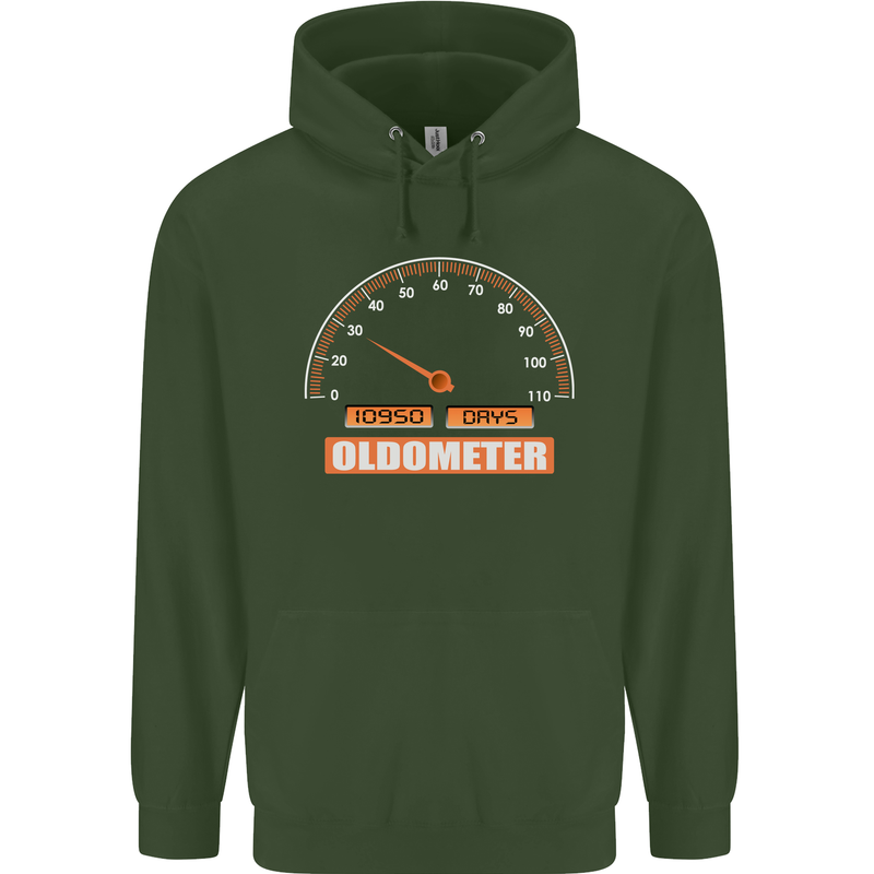 30th Birthday 30 Year Old Ageometer Funny Mens 80% Cotton Hoodie Forest Green