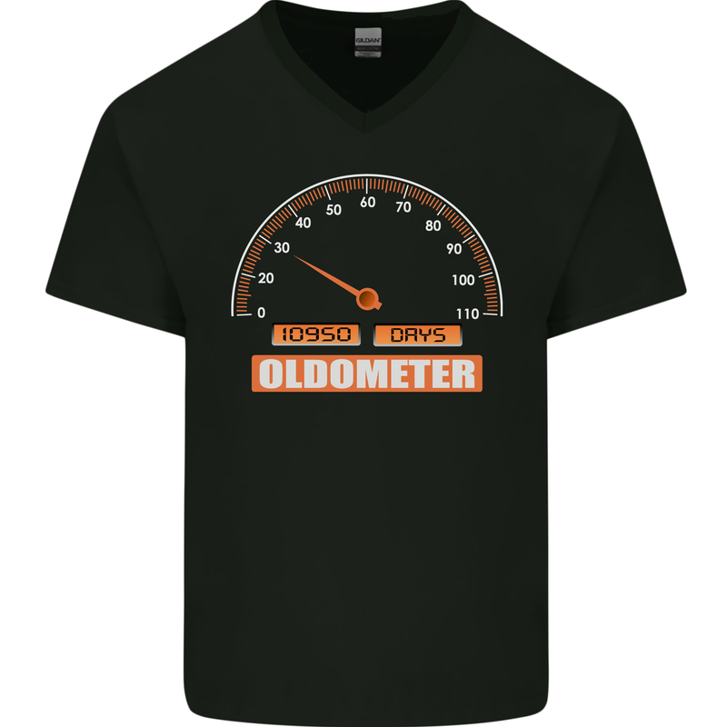 30th Birthday 30 Year Old Ageometer Funny Mens V-Neck Cotton T-Shirt Black