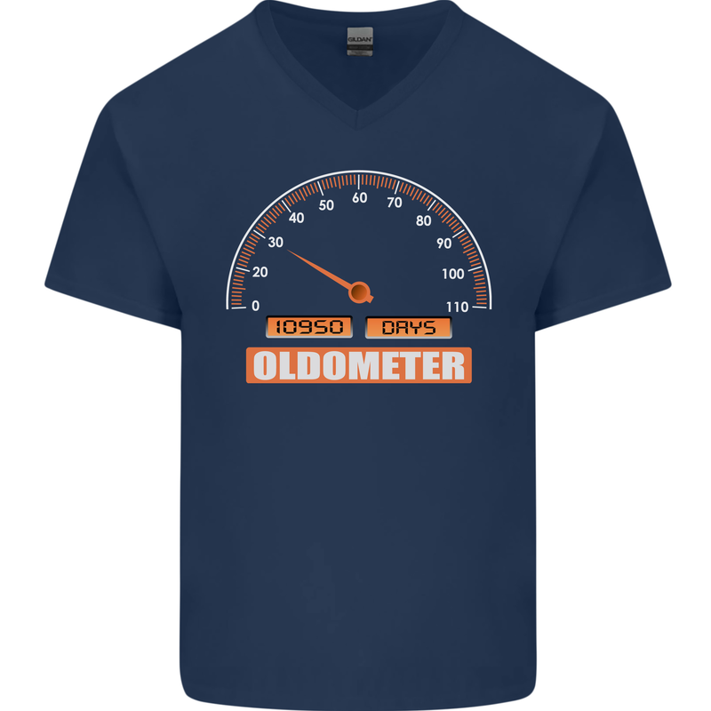 30th Birthday 30 Year Old Ageometer Funny Mens V-Neck Cotton T-Shirt Navy Blue