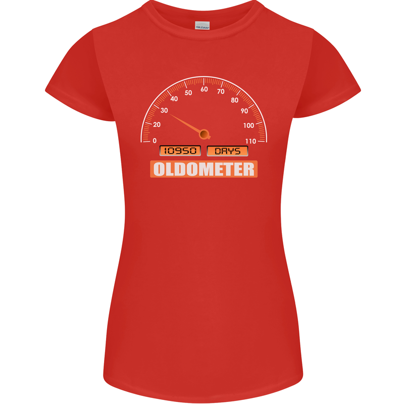 30th Birthday 30 Year Old Ageometer Funny Womens Petite Cut T-Shirt Red
