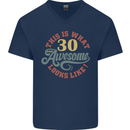 30th Birthday 30 Year Old Awesome Looks Like Mens V-Neck Cotton T-Shirt Navy Blue