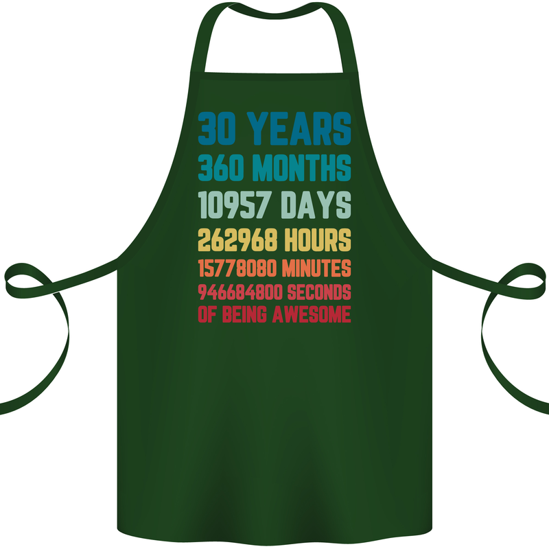 30th Birthday 30 Year Old Cotton Apron 100% Organic Forest Green