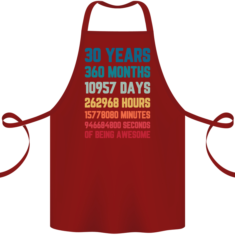 30th Birthday 30 Year Old Cotton Apron 100% Organic Maroon