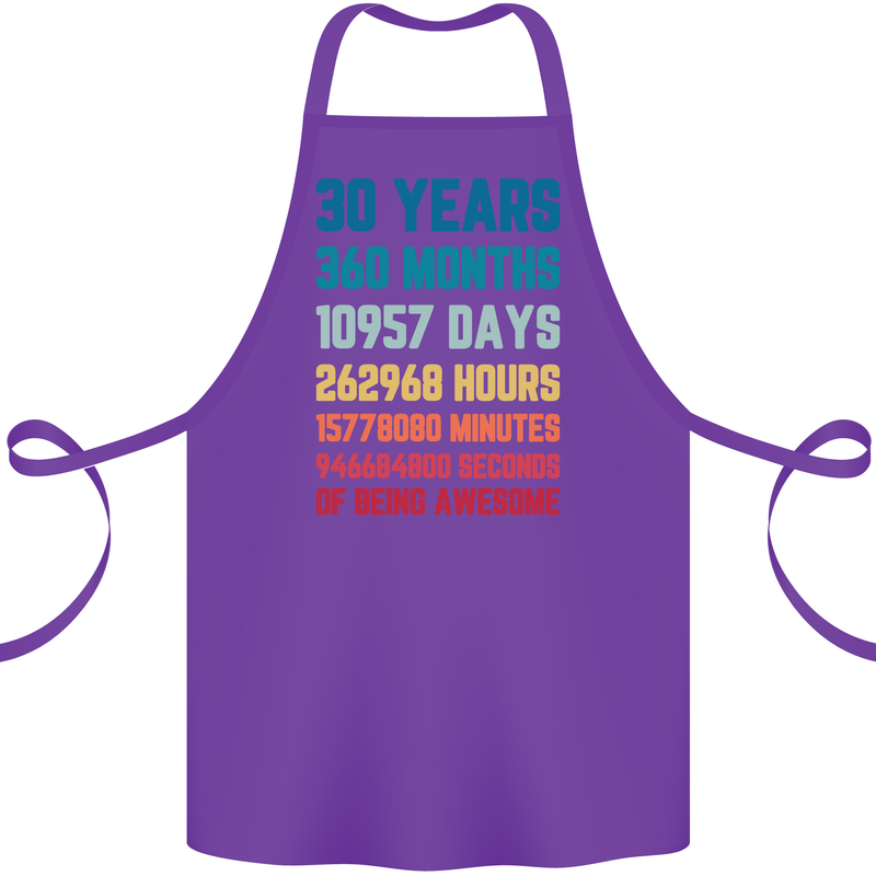 30th Birthday 30 Year Old Cotton Apron 100% Organic Purple