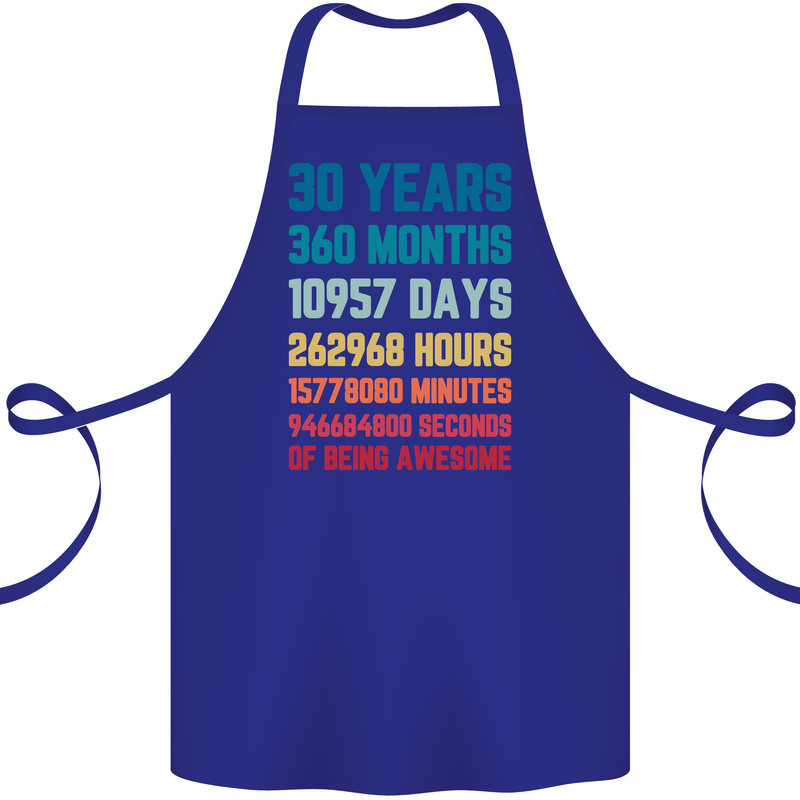 30th Birthday 30 Year Old Cotton Apron 100% Organic Royal Blue