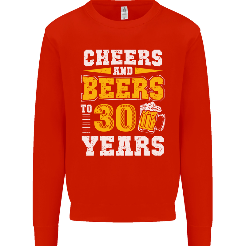30th Birthday 30 Year Old Funny Alcohol Mens Sweatshirt Jumper Bright Red
