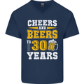 30th Birthday 30 Year Old Funny Alcohol Mens V-Neck Cotton T-Shirt Navy Blue