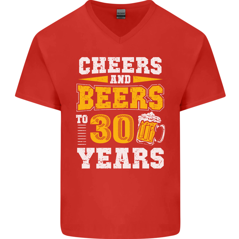 30th Birthday 30 Year Old Funny Alcohol Mens V-Neck Cotton T-Shirt Red